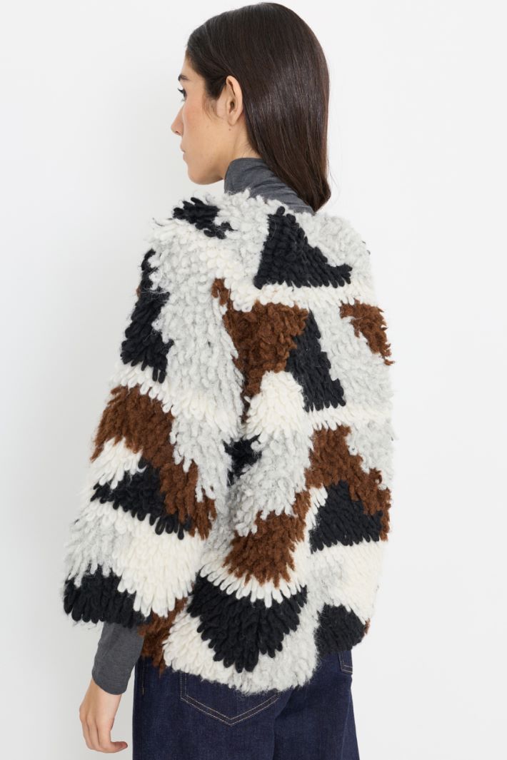 Cardigan jacquard souple - MARRON NOIR BLANC - Intrend - 4