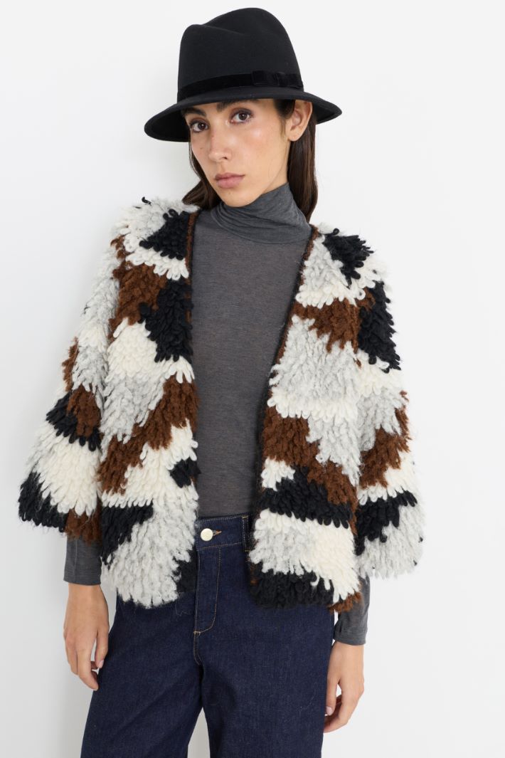 Cardigan jacquard souple - MARRON NOIR BLANC - Intrend - 2