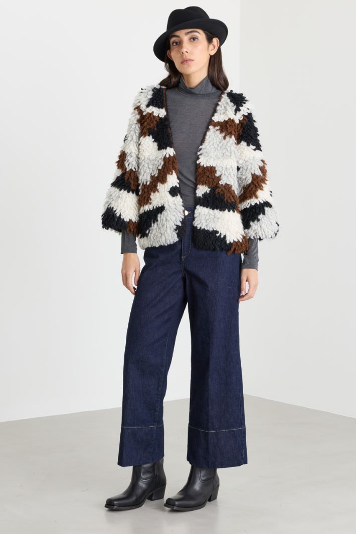 Cardigan jacquard souple - MARRON NOIR BLANC - Intrend
