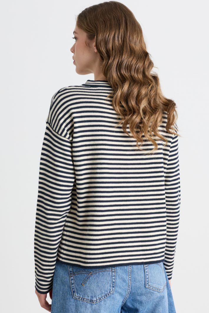 Plain-knit cardigan - WHITE BLUE - Intrend - 4