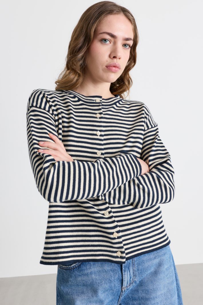 Plain-knit cardigan - WHITE BLUE - Intrend - 2