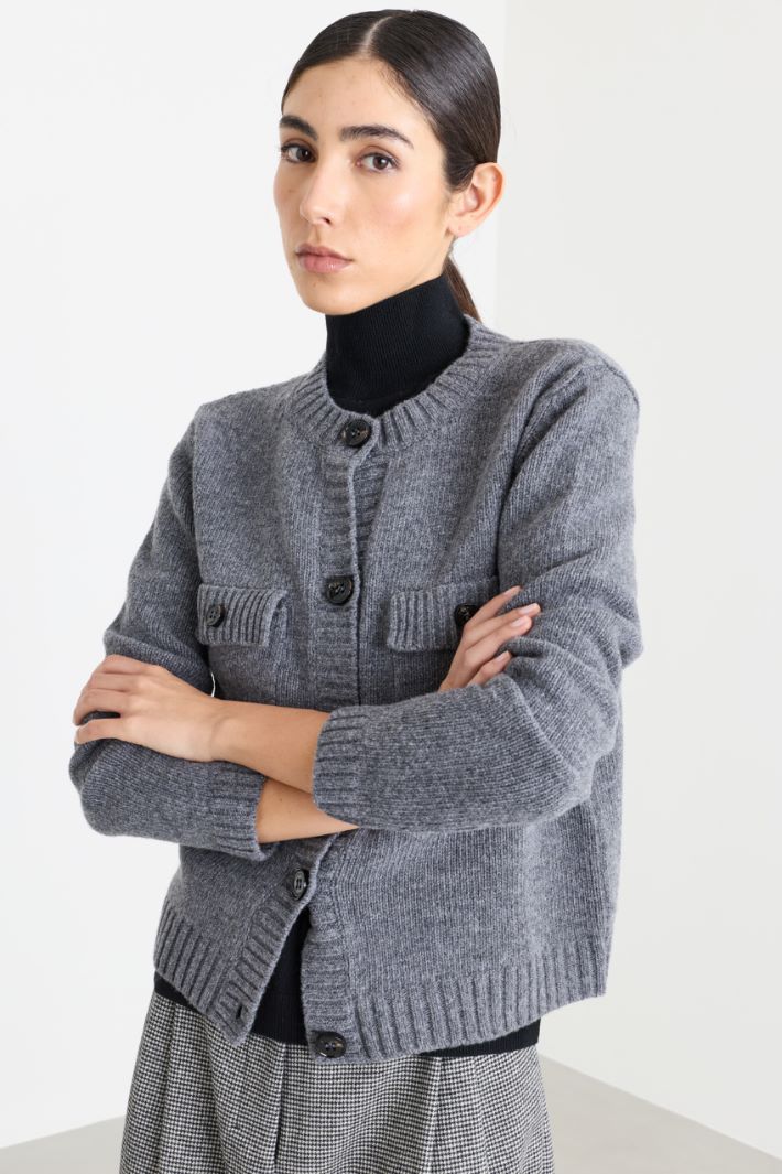 Cardigan with patch pockets - GREY - Intrend - 2
