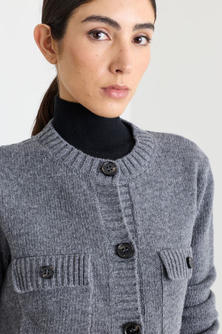Cardigan with patch pockets - GREY - Intrend - 3