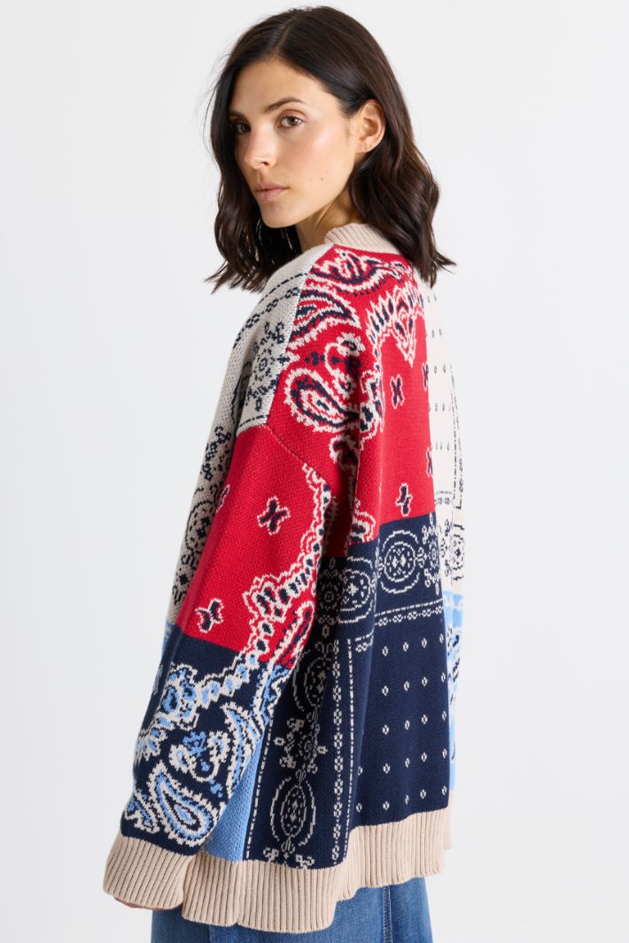 Oversized jacquard cardigan - RED BLUE - Intrend - 4