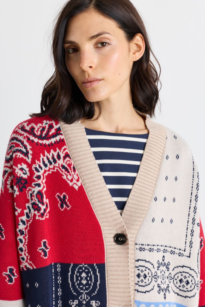 Oversized jacquard cardigan - RED BLUE - Intrend - 3