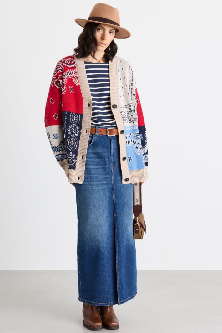Oversized jacquard cardigan - RED BLUE - Intrend