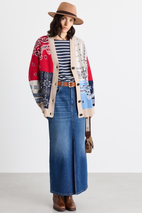 Cárdigan oversize de punto jacquard - Intrend