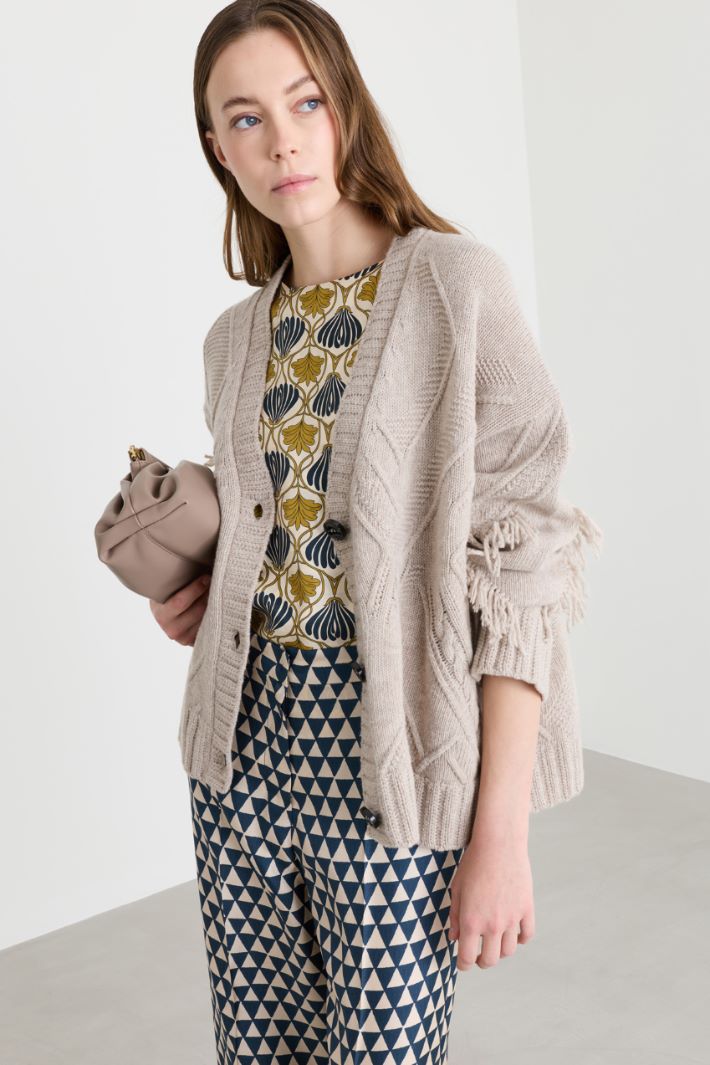 Fringed cardigan - BEIGE - Intrend - 2