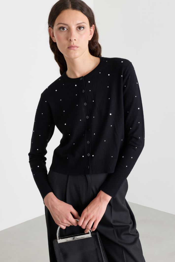 Crystal-embellished cardigan - BLACK - Intrend - 2
