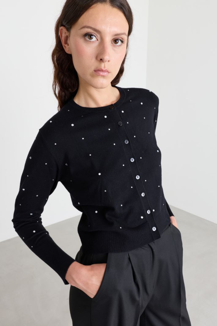 Crystal-embellished cardigan - BLACK - Intrend - 3