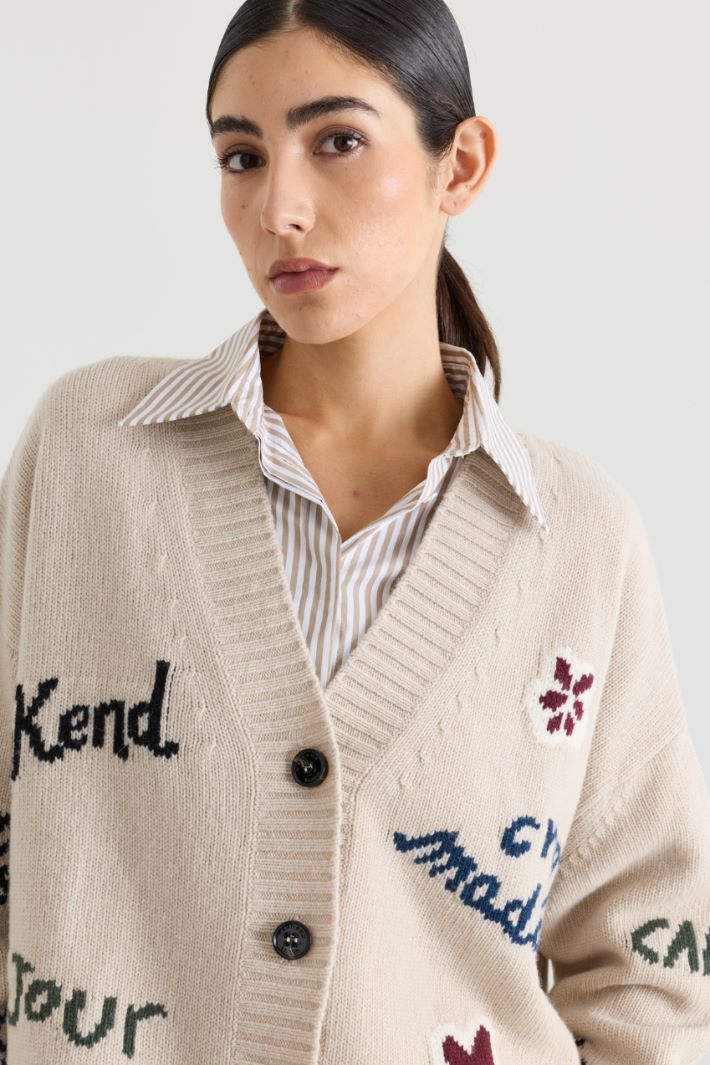 Cardigan over con intarsio - BEIGE - Intrend - 3