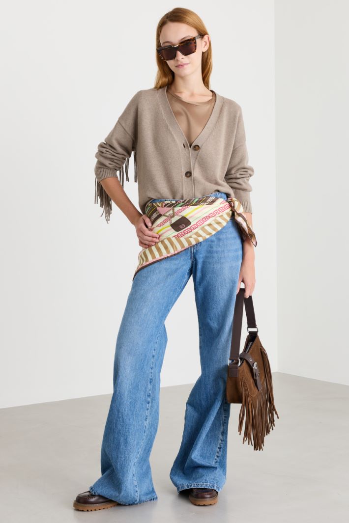 Cardigan over con frange - GRIGIO - Intrend