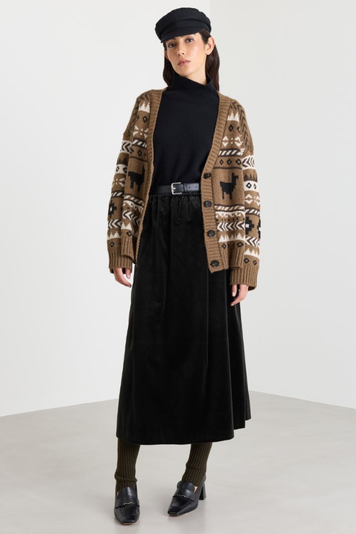 Oversized jacquard cardigan - BROWN WHITE BLACK - Intrend