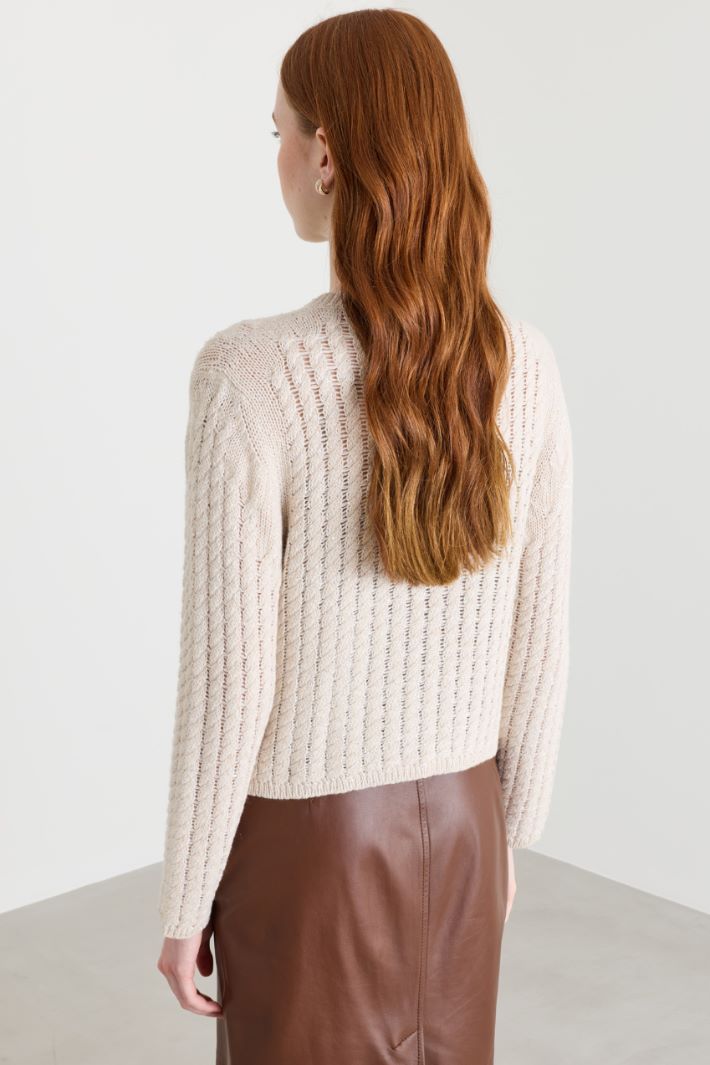 Straight-Fit Cardigan with Micro-Sequins - WHITE - Intrend - 4