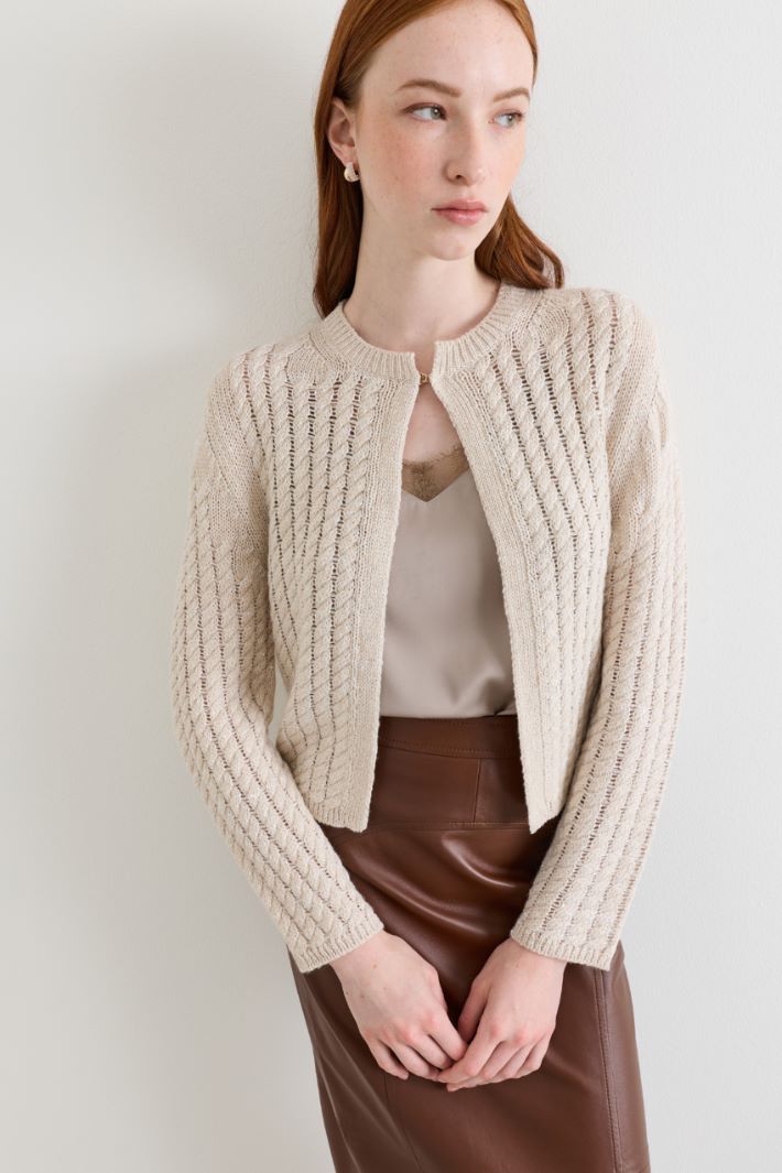 Straight-Fit Cardigan with Micro-Sequins - WHITE - Intrend - 2