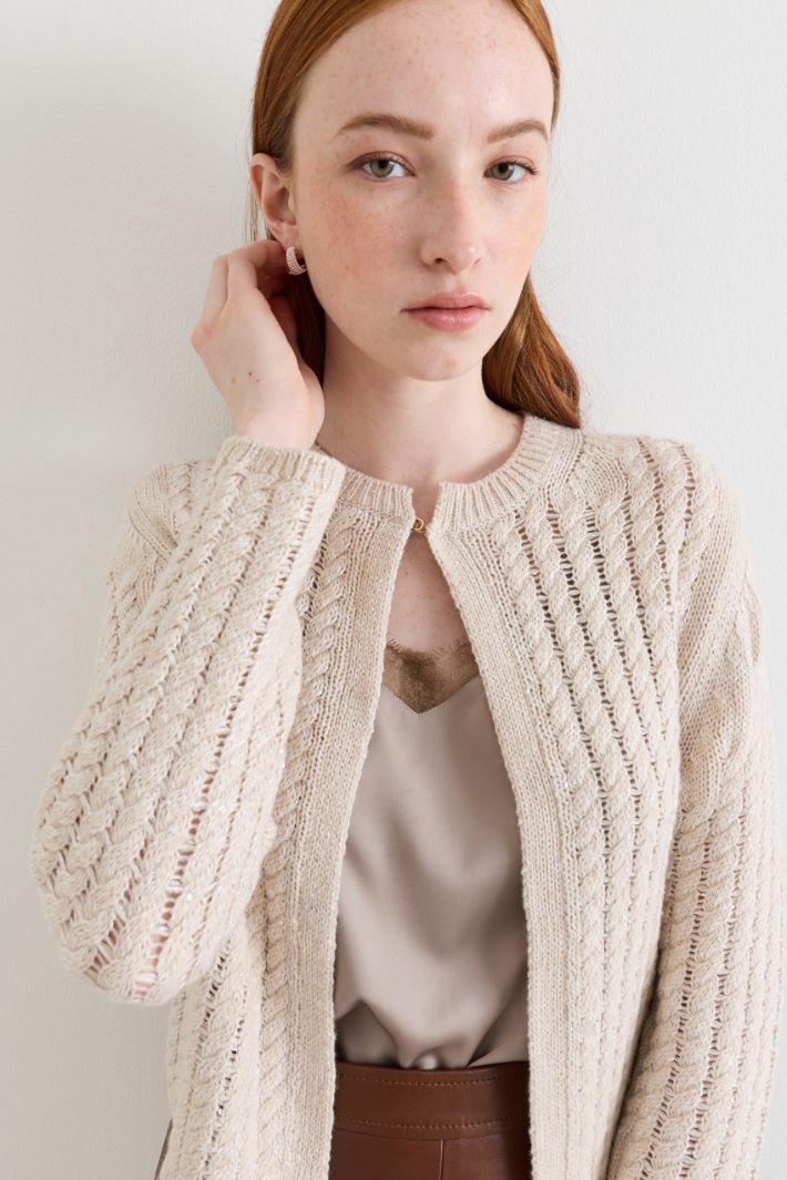 Straight-Fit Cardigan with Micro-Sequins - WHITE - Intrend - 3