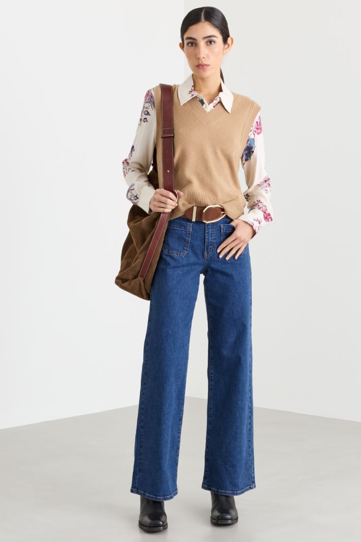 Rib-trimmed cashmere gilet - CAMEL - Intrend