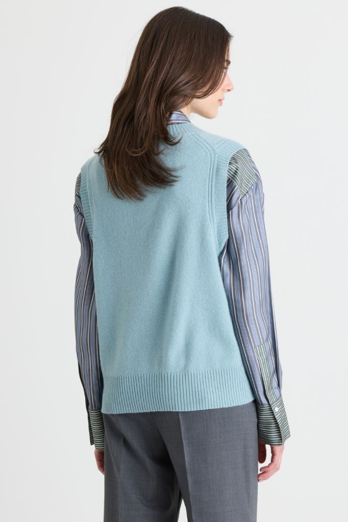 Gilet con bordi a coste - AZZURRO - Intrend - 4