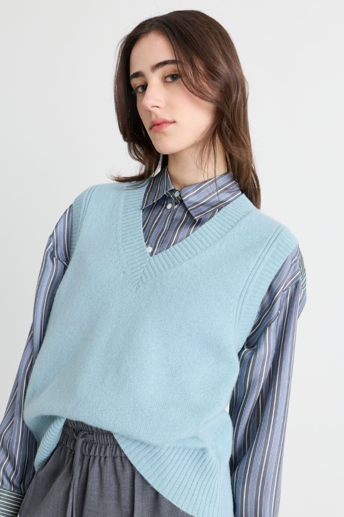 Gilet con bordi a coste - AZZURRO - Intrend - 3