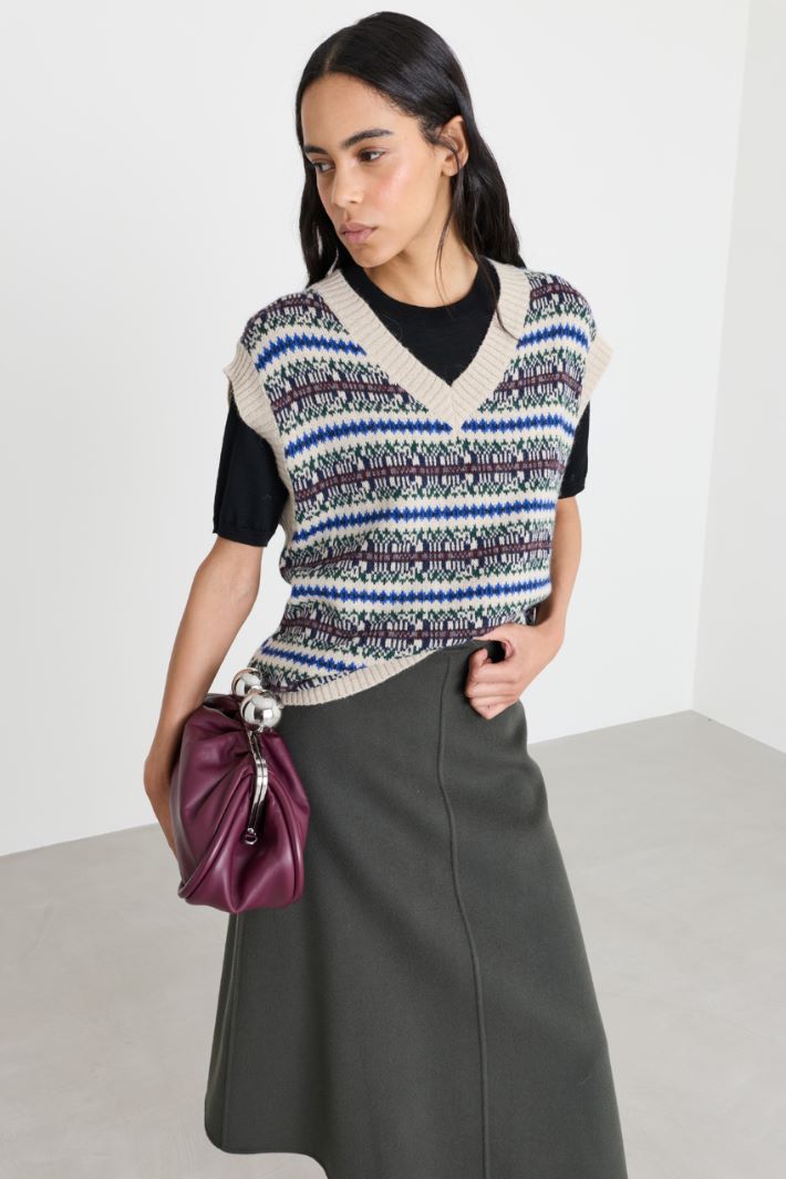 Jacquard-knit gilet - BEIGE BLUE - Intrend - 2