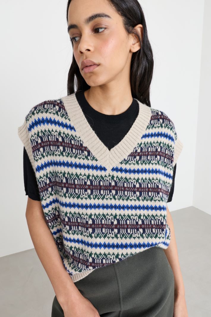 Jacquard-knit gilet - BEIGE BLUE - Intrend - 3
