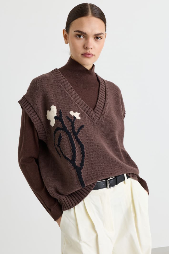 Intarsia-knit top - BROWN - Intrend - 2