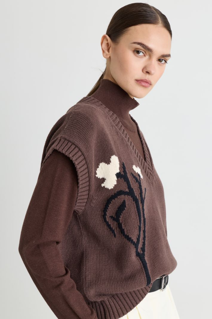 Intarsia-knit top - BROWN - Intrend - 3