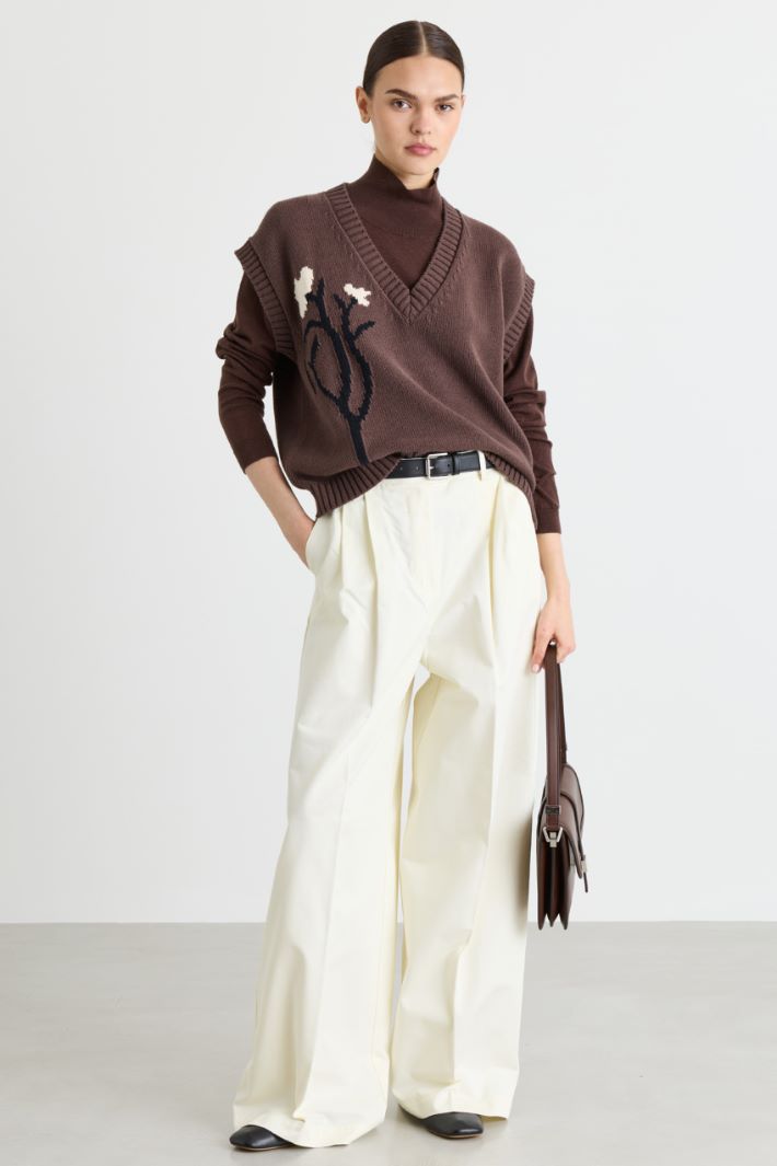Intarsia-knit top - BROWN - Intrend