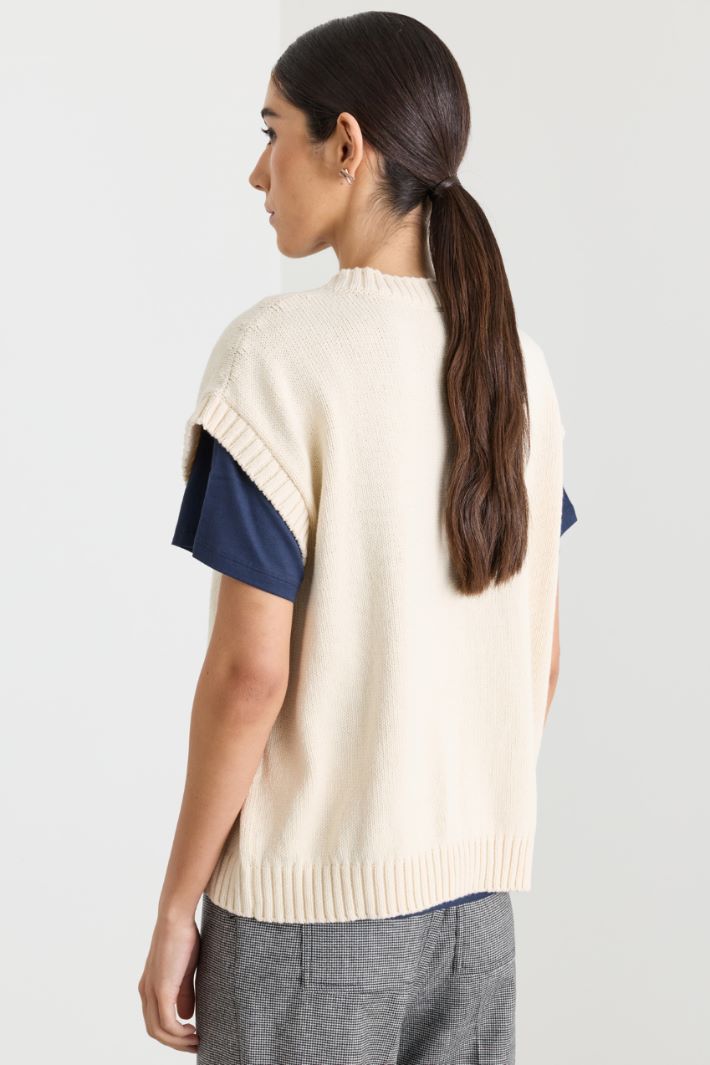 Intarsia-knit top - WHITE BLUE BROWN - Intrend - 4