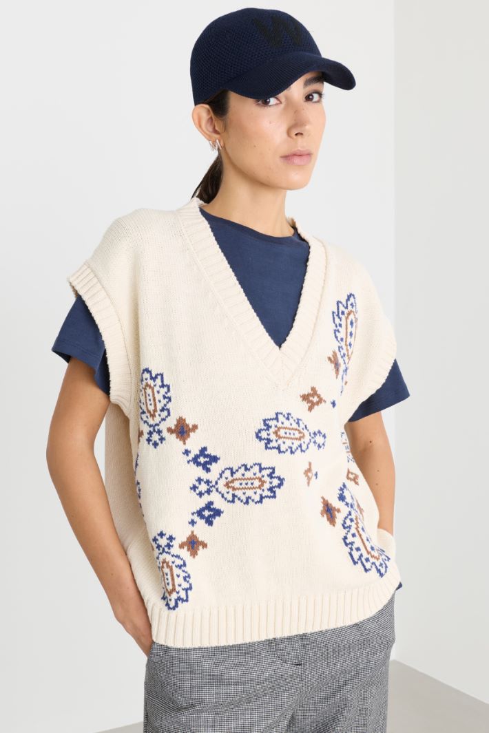 Intarsia-knit top - WHITE BLUE BROWN - Intrend - 2
