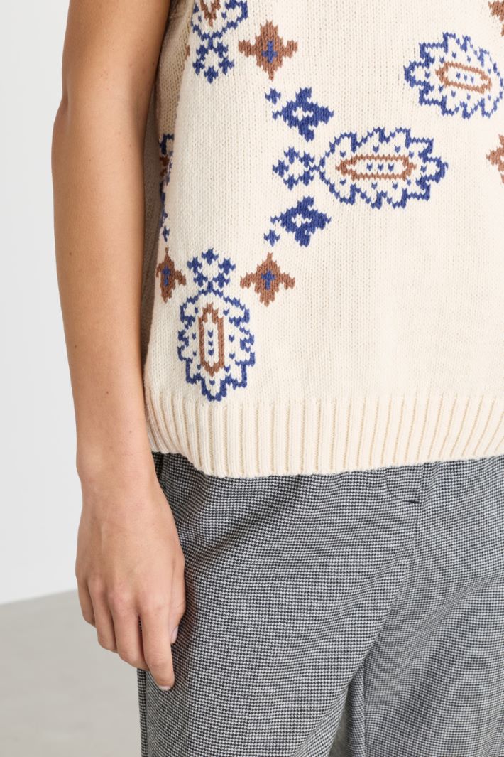 Intarsia-knit top - WHITE BLUE BROWN - Intrend - 3