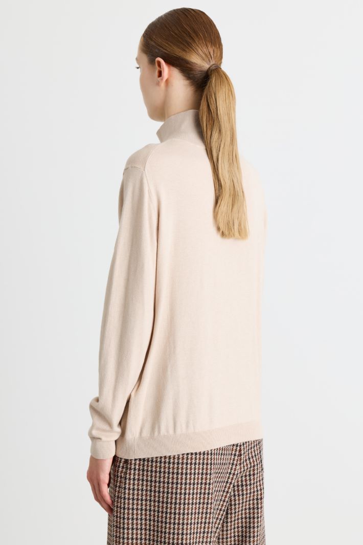 Silk and Wool Blend Roll-Neck Jumper - BEIGE - Intrend - 4