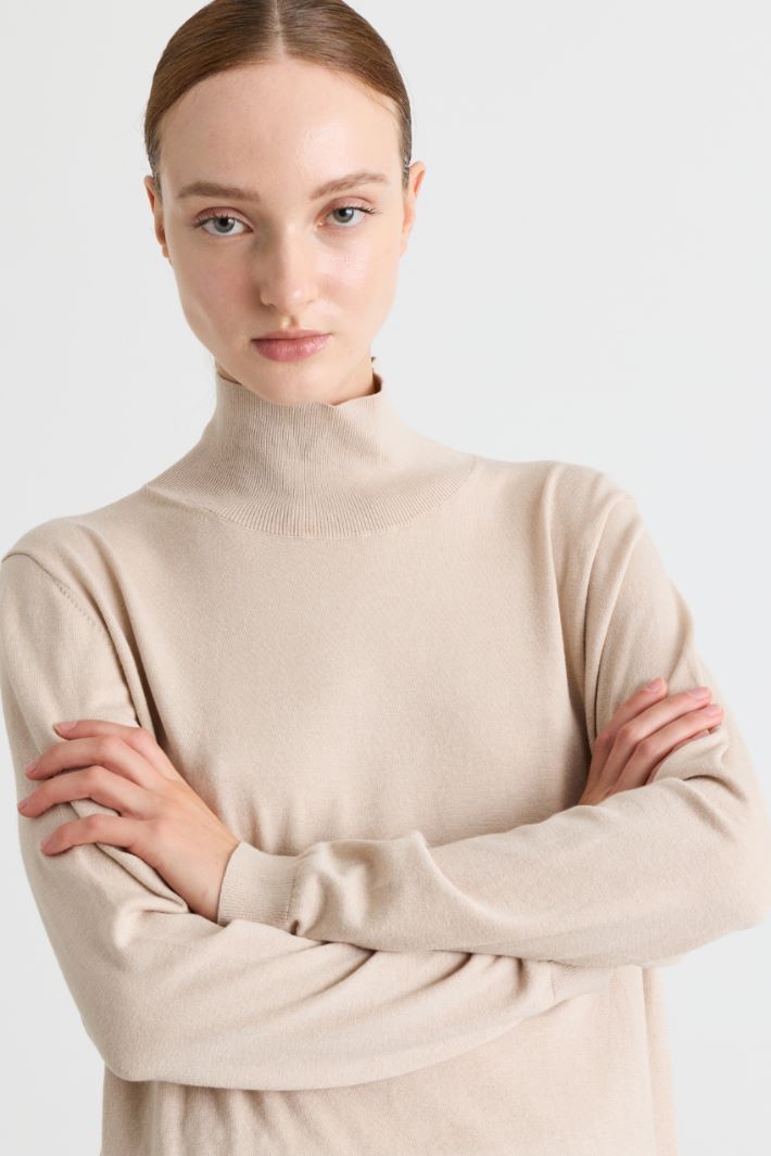 Silk and Wool Blend Roll-Neck Jumper - BEIGE - Intrend - 3