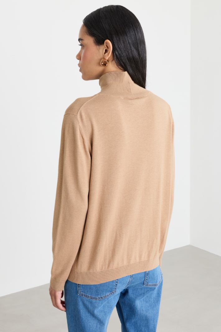 Silk and Wool Blend Roll-Neck Jumper - CAMEL - Intrend - 4