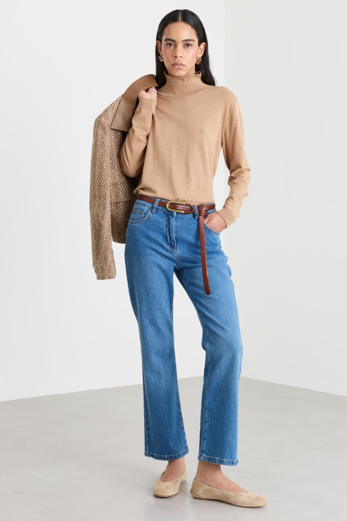 Silk and Wool Blend Roll-Neck Jumper - CAMEL - Intrend