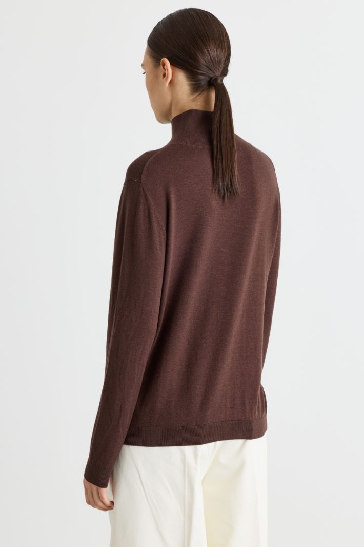 Silk and Wool Blend Roll-Neck Jumper - BROWN - Intrend - 4