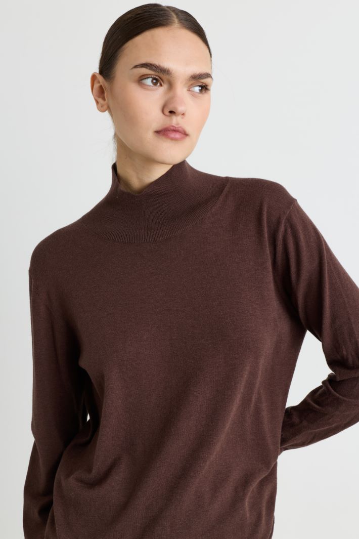 Silk and Wool Blend Roll-Neck Jumper - BROWN - Intrend - 3