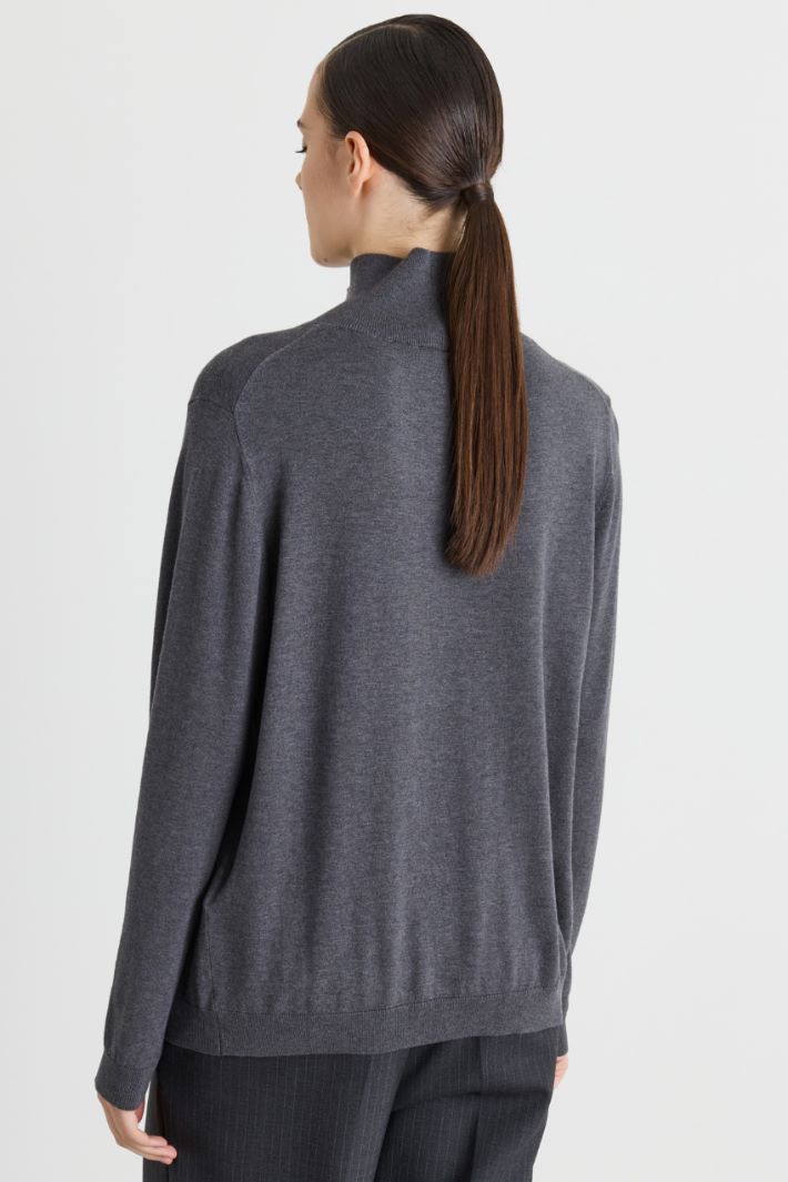 Silk and Wool Blend Roll-Neck Jumper - GREY - Intrend - 4