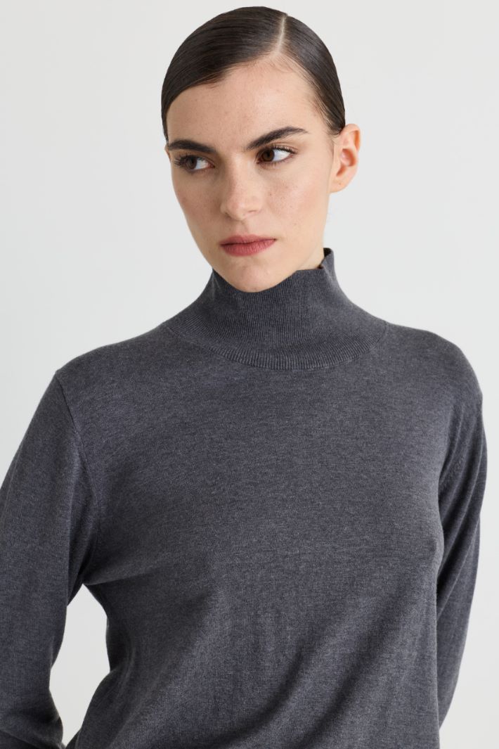 Silk and Wool Blend Roll-Neck Jumper - GREY - Intrend - 3