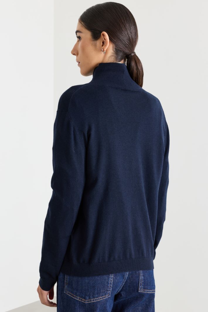 Pull à col roulé en laine et soie mélangées - BLEU - Intrend - 4