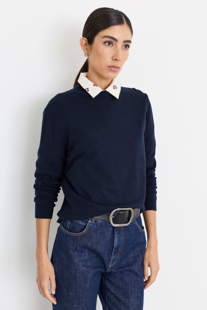 Silk and Wool Blend Roll-Neck Jumper - BLUE - Intrend - 2