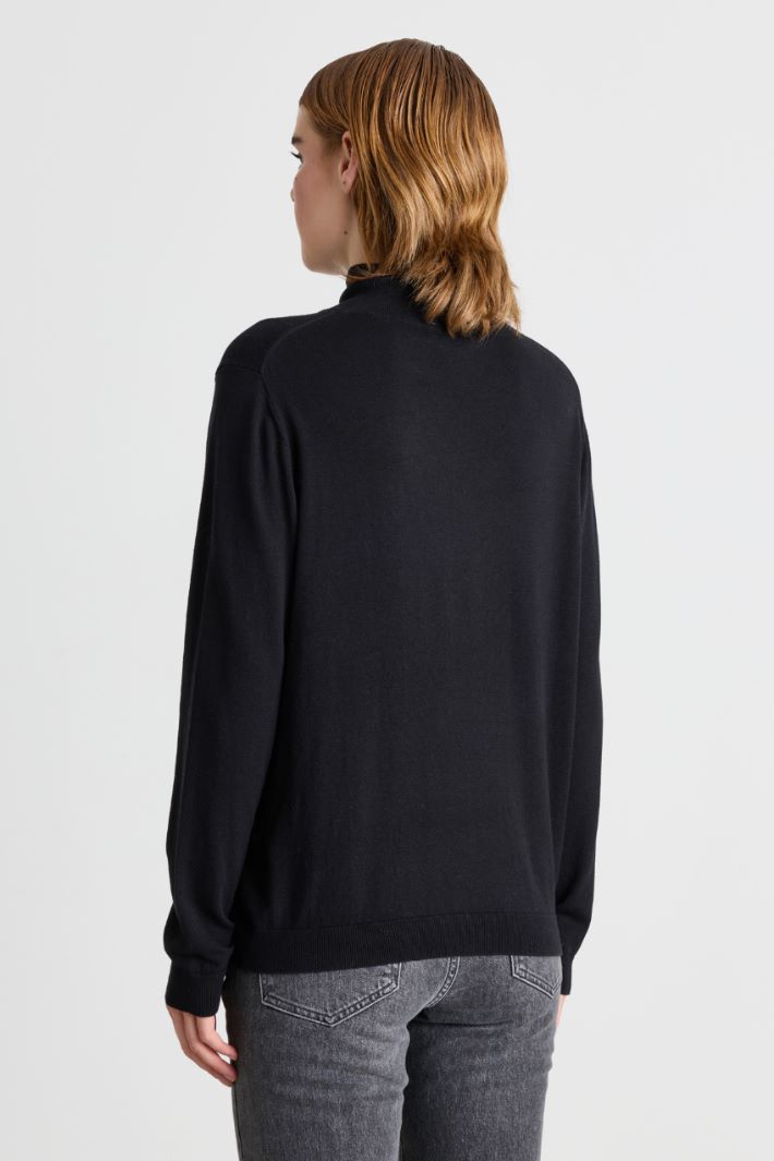 Pull à col roulé en laine et soie mélangées - NOIR - Intrend - 4