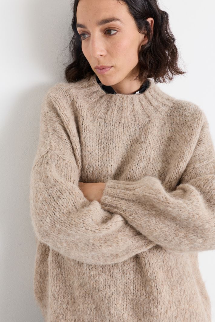 Maglia con scollo a costine - BEIGE - Intrend - 3
