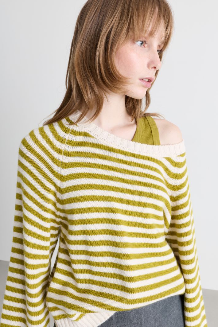 Gestreifter Pullover - GRÜN WEISS - Intrend - 3