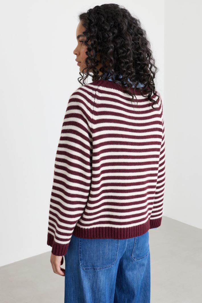 Gestreifter Pullover - BORDEAUX WEISS - Intrend - 4