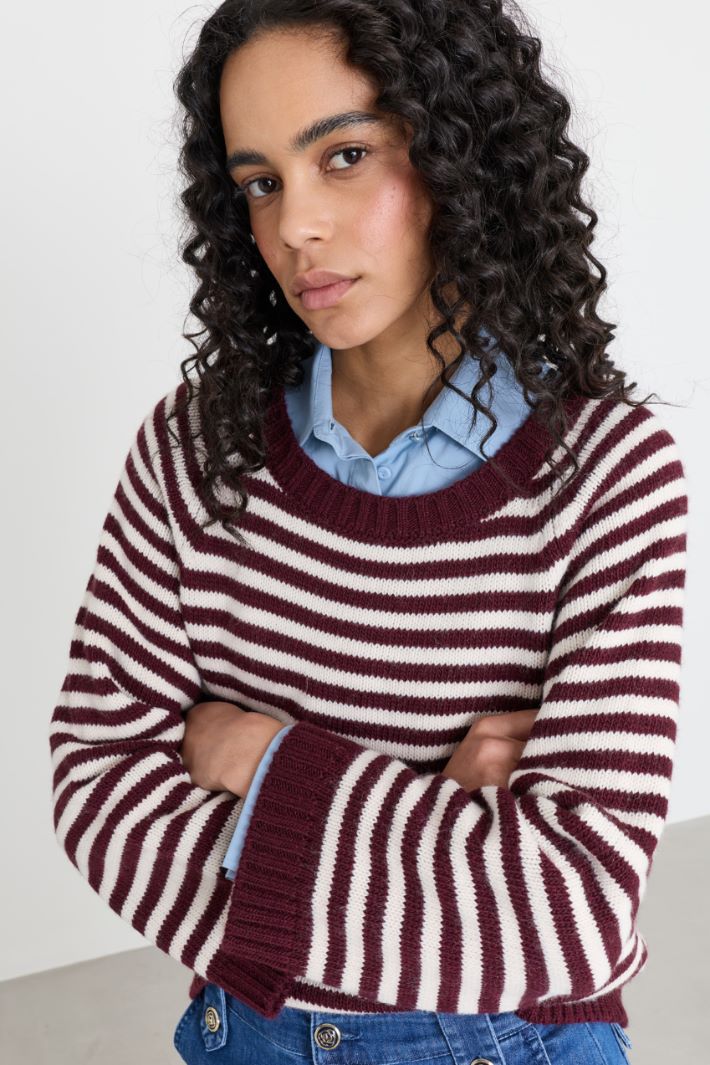 Gestreifter Pullover - BORDEAUX WEISS - Intrend - 3
