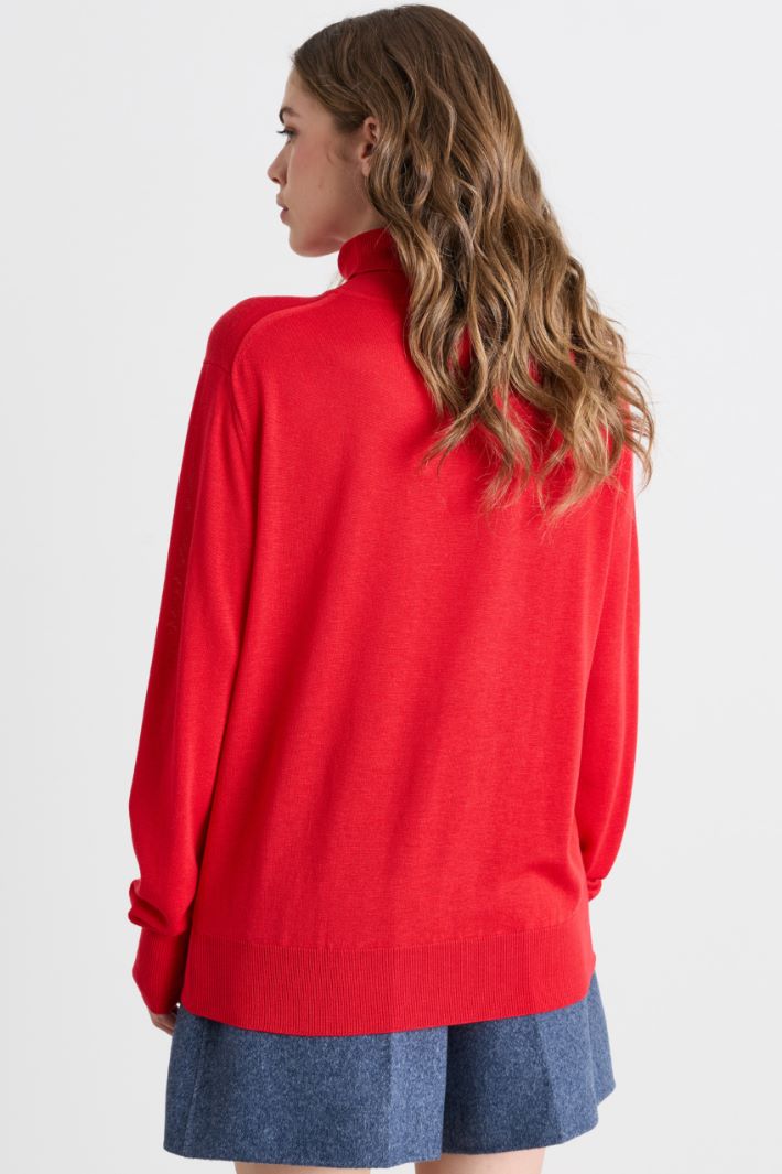Rollkragenpullover mit Rippbündchen - ROT - Intrend - 4