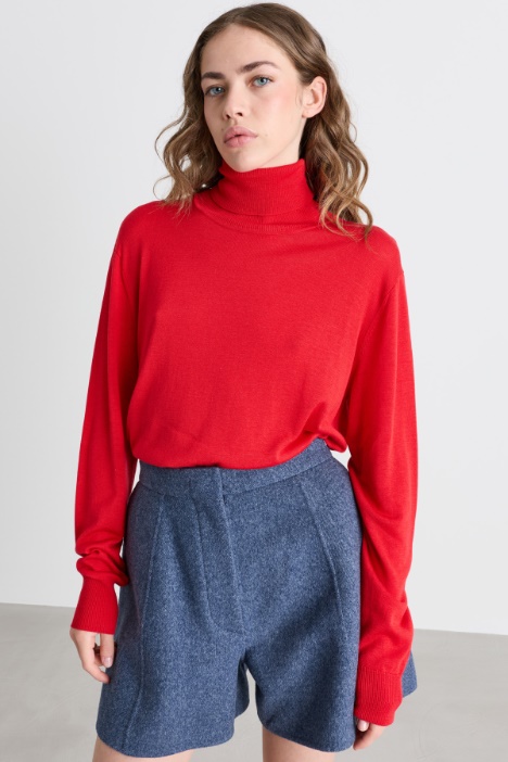 Rib-trimmed polo-neck jumper - Intrend