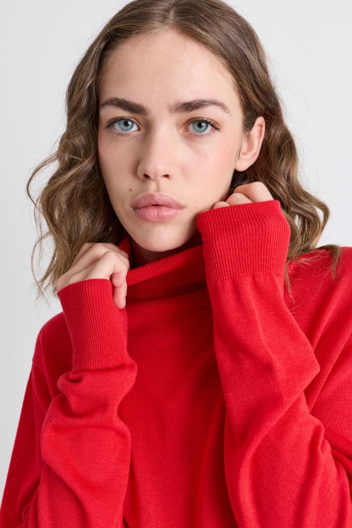 Rollkragenpullover mit Rippbündchen - ROT - Intrend - 3