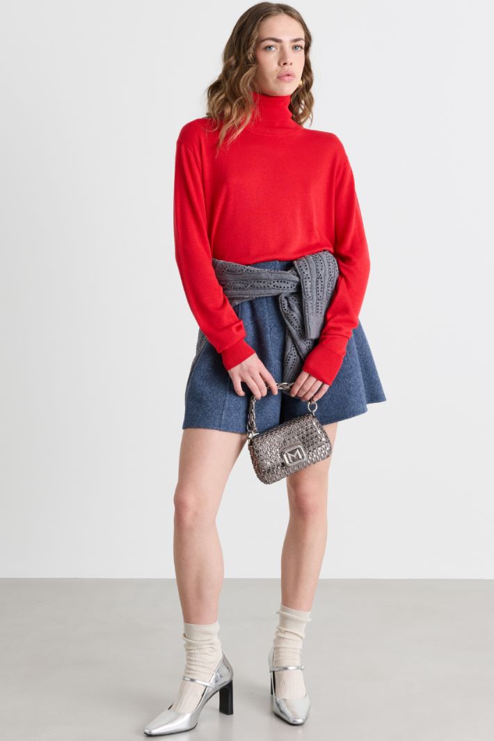 Rollkragenpullover mit Rippbündchen - ROT - Intrend